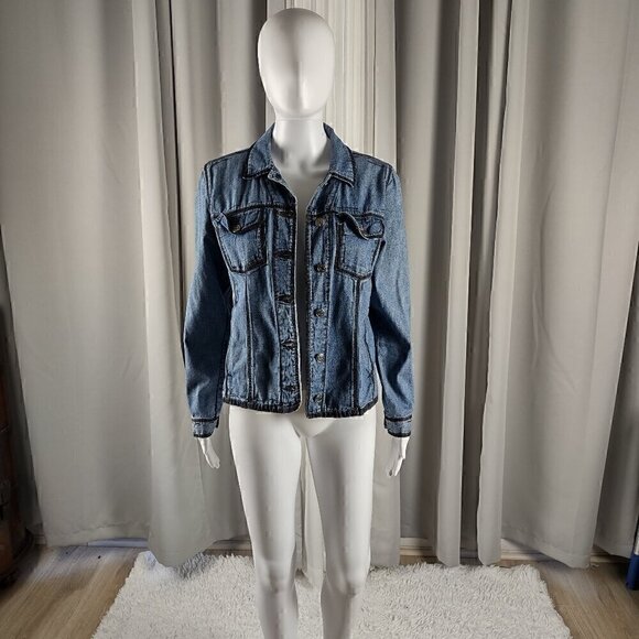 Cherokee Women's Customized Multi Button 100% Cotton Blue Jean Jacket Size S - Picture 1 of 14